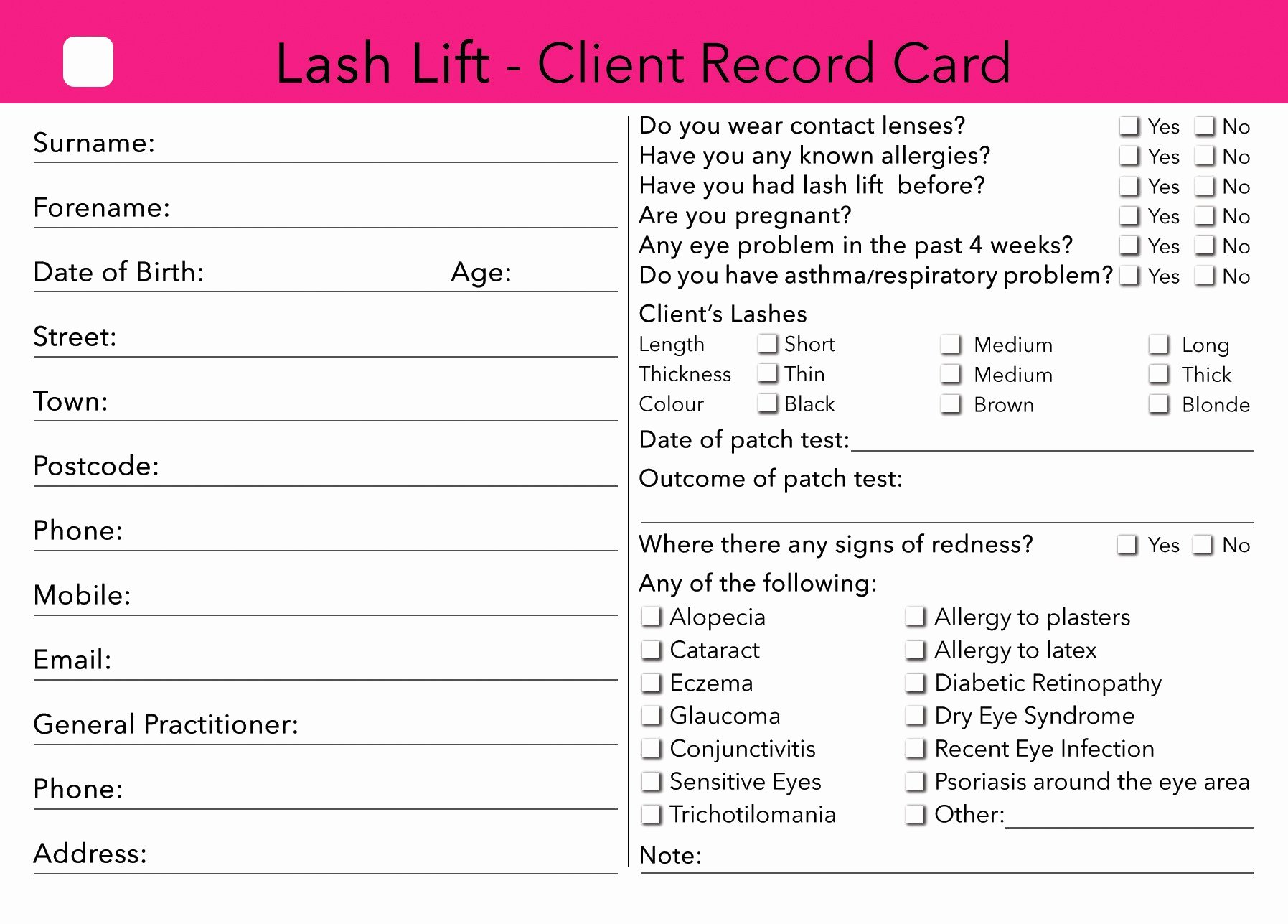 Waxing Consent form Template Luxury Contact Lens Record Card Template Tutore