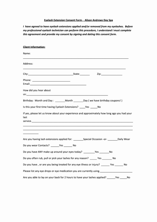 Waxing Consent form Template New Lash Consent form Alison andrews Spa Printable Pdf