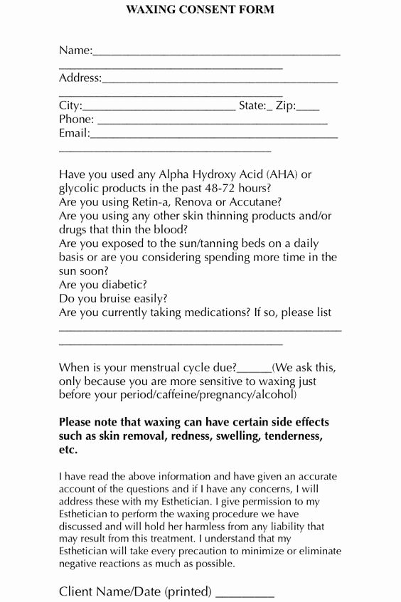 Waxing Consent form Template Unique A Simple and Easy Waxing Consent form for Your Clients to