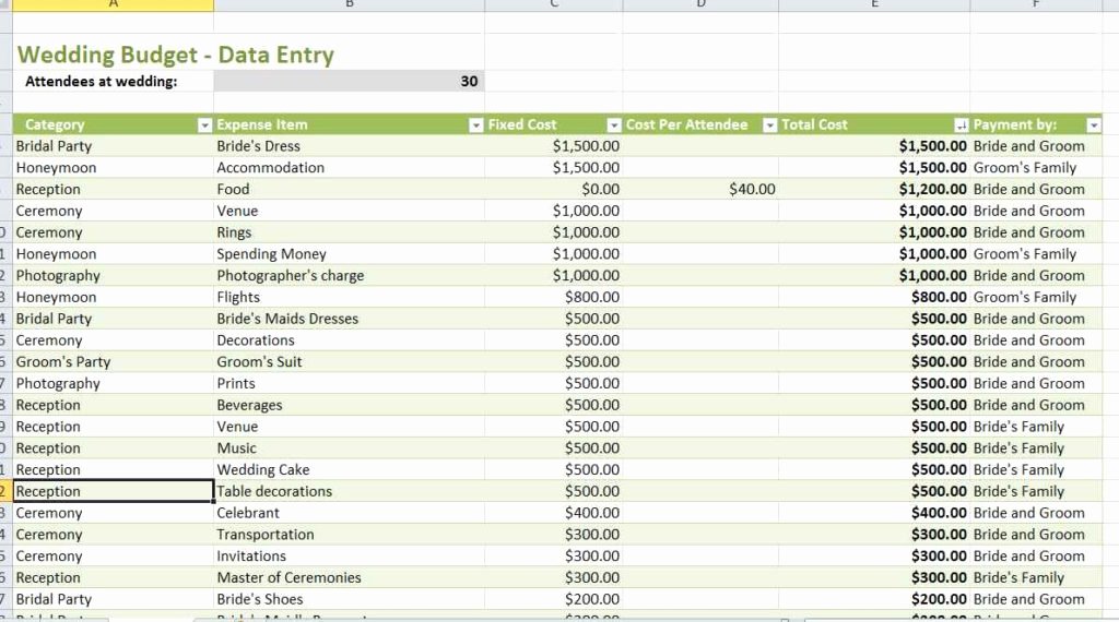 Wedding Budget Planner Template Awesome Sample Wedding Bud Spreadsheet Spreadsheet Templates