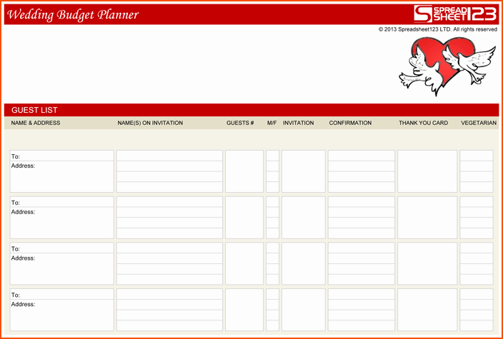 Wedding Budget Planner Template Fresh 6 Wedding Guest List Template Excel Bookletemplate