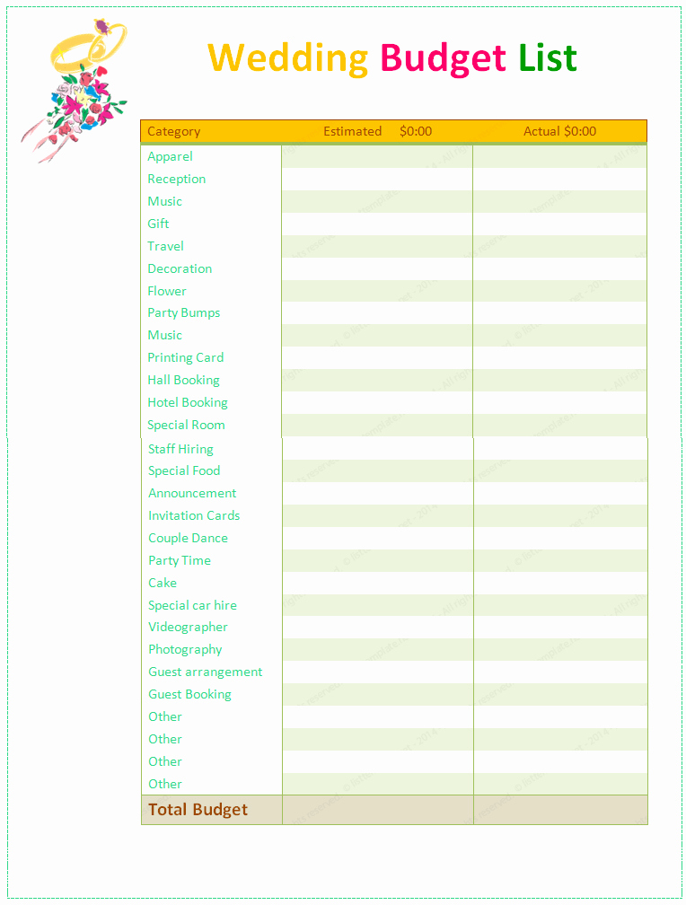 Wedding Budget Planner Template Unique Wedding Bud Planner Word List Templates