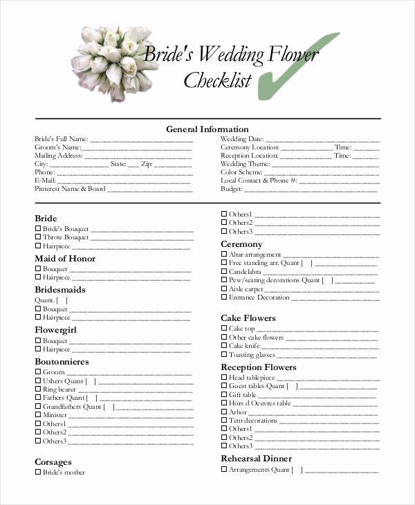 Wedding Flowers order form Template Best Of Simple Wedding Checklist 27 Free Word Pdf Documents