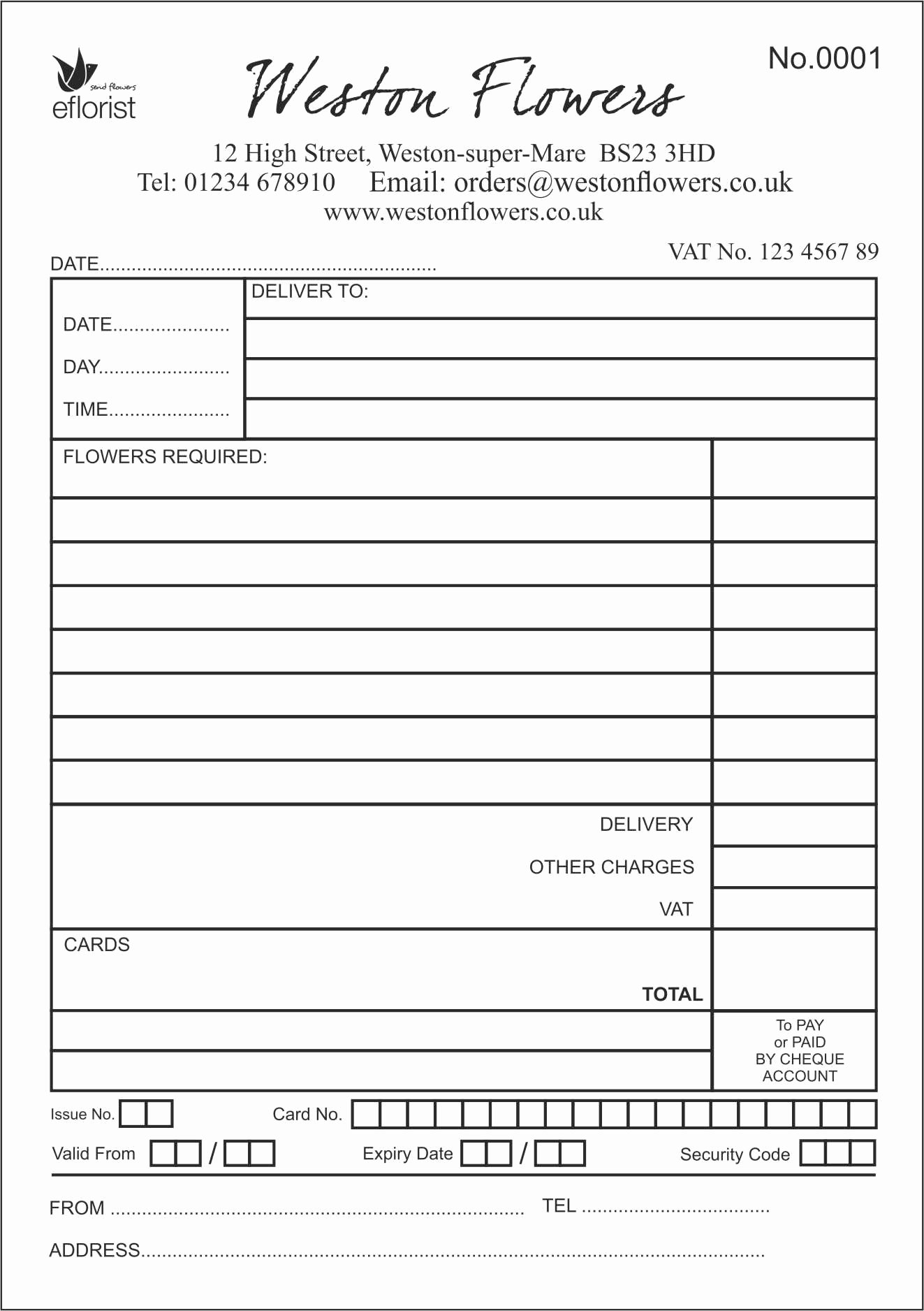 Wedding Flowers order form Template Fresh order Pads