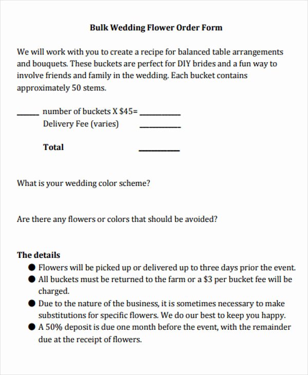 Wedding Flowers order form Template Luxury 7 Wedding order Templates Free Sample Example format