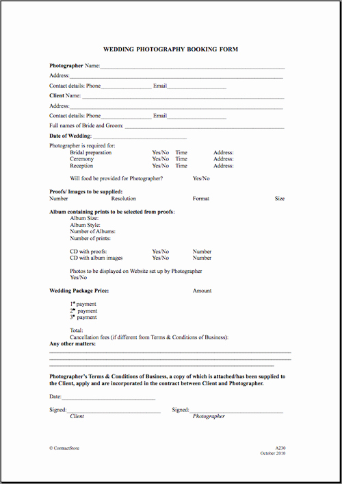 Wedding Flowers order form Template Unique Free Printable Wedding Graphy Contract Template form