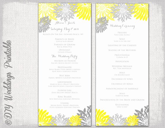 Wedding Flowers order form Template Unique Printable Wedding Program Template Yellow and Gray