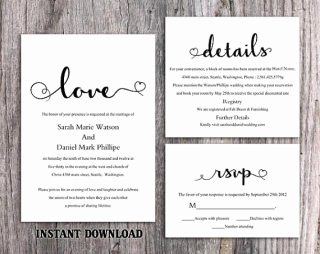 Wedding Invitation Diy Template Beautiful Diy Wedding Invitation Template Set Editable Word File