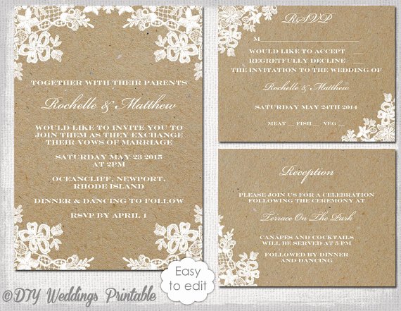 Wedding Invitation Diy Template Unique Rustic Wedding Invitation Set Diy &quot;rustic Lace&quot; Printable