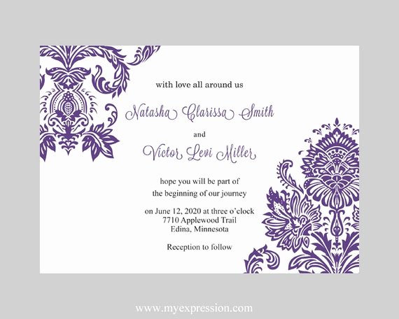 Wedding Invitation Template Free Download Unique Wedding Invitation Template Purple Damask Instant Download