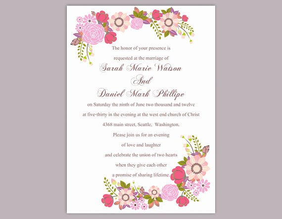 Wedding Invitation Word Template Inspirational Diy Wedding Invitation Template Editable Word File Instant