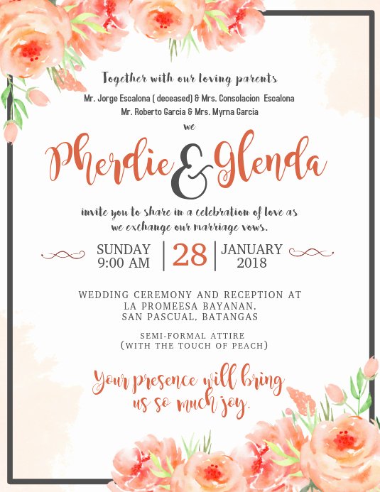 Wedding Invitation Wording Template Elegant Wedding Invitation Template