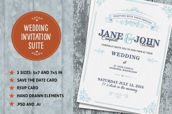 Wedding Invitations Photoshop Template Elegant Wedding Invite Suite Wedding Templates Creative Market