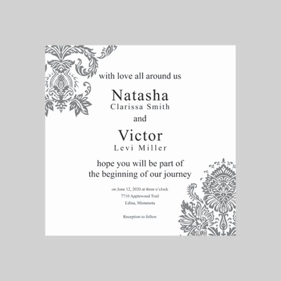 Wedding Invitations Word Template Elegant Wedding Invitation Template 5x5 Square Silver by