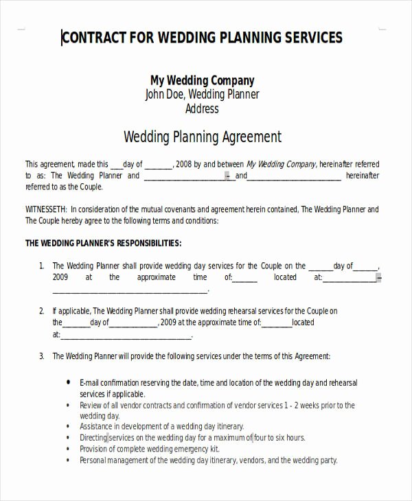 Wedding Planner Contract Template Free Inspirational 7 Wedding Planner Printable Sample Examples In Word Pdf