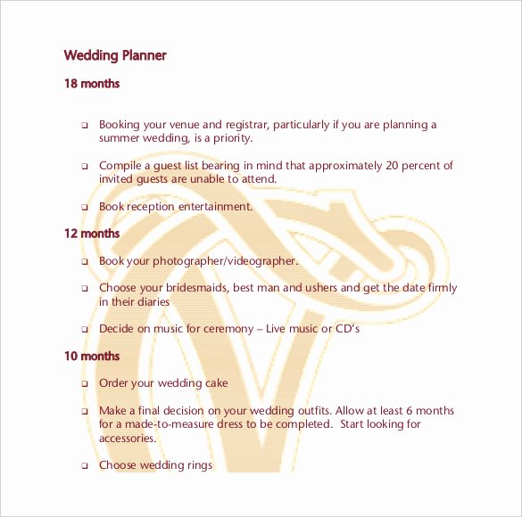 Wedding Planner Template Free Download Lovely Wedding Planner Template – 10 Word Pdf Documents