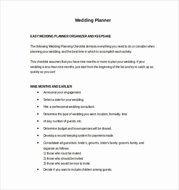 Wedding Planner Template Free Download New Wedding Planner Template – 10 Word Pdf Documents