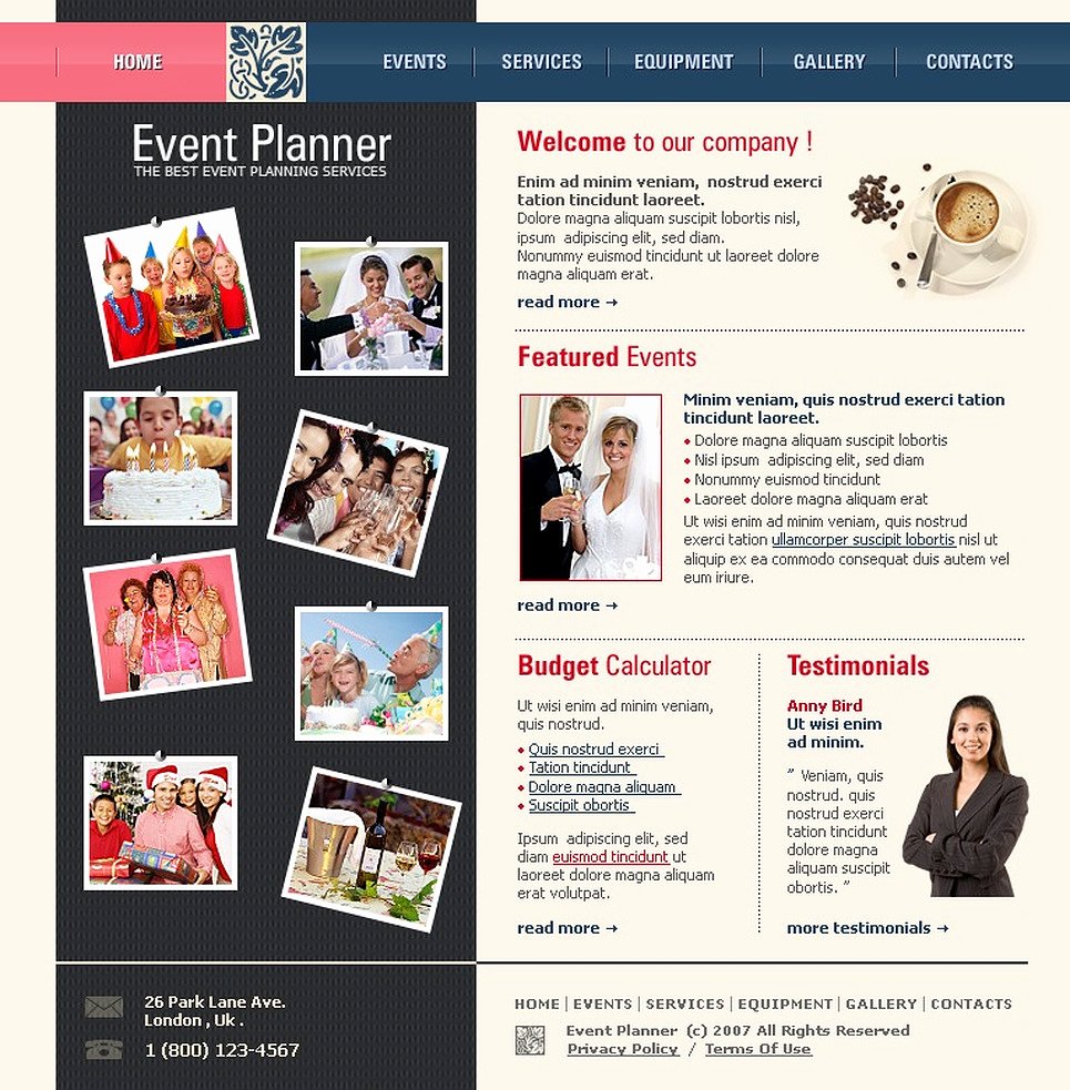 Wedding Planner Website Template Beautiful event Planner Website Template