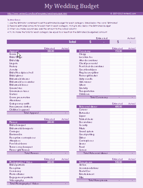 Wedding Planning Budget Template Awesome Free Wedding Bud Worksheet Printable and Easy to Use