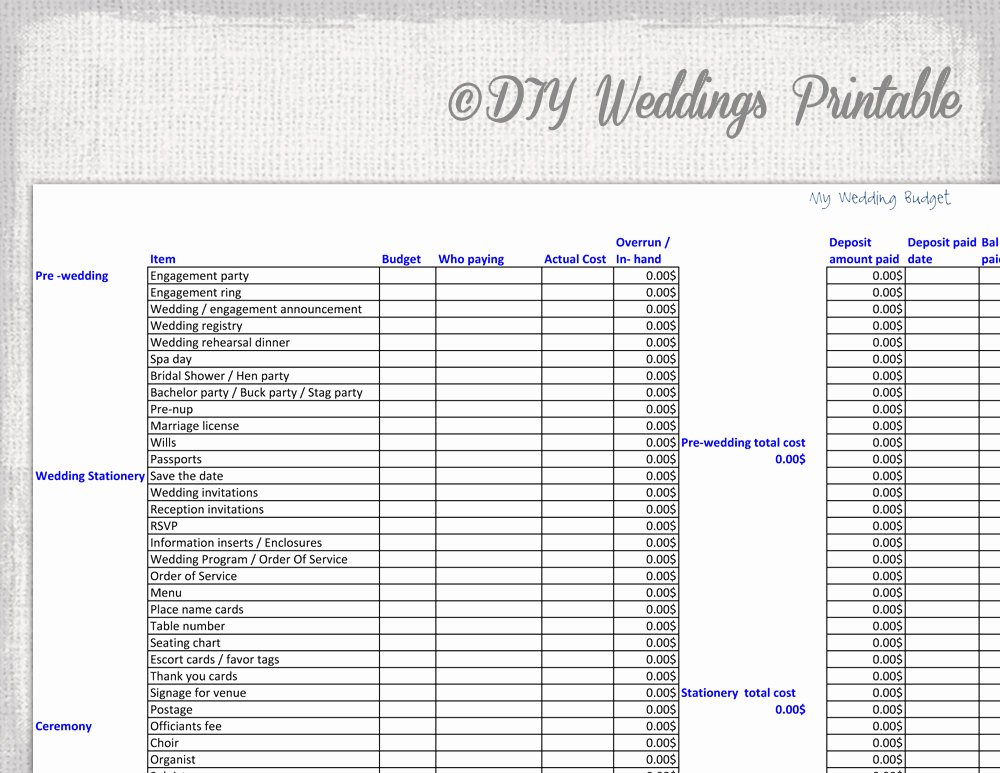 Wedding Planning Budget Template Elegant Wedding Bud Spreadsheet Printable Wedding Bud Template