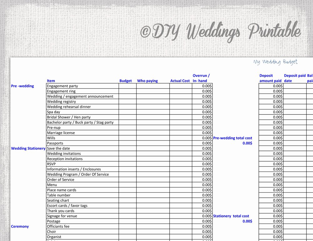 Wedding Planning Budget Template Elegant Wedding Bud Spreadsheet Printable Wedding Bud Template