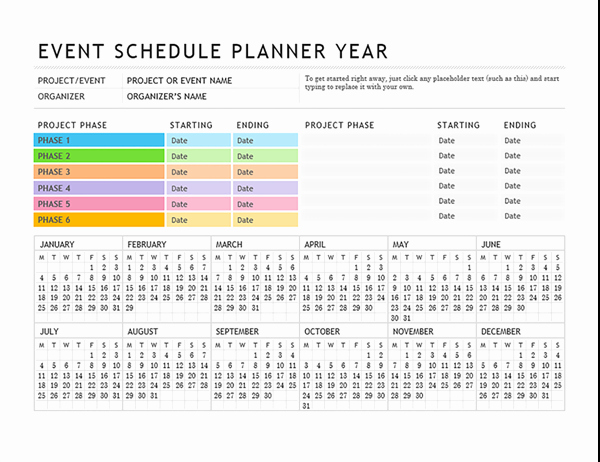 Wedding Schedule Of events Template Beautiful event Planner