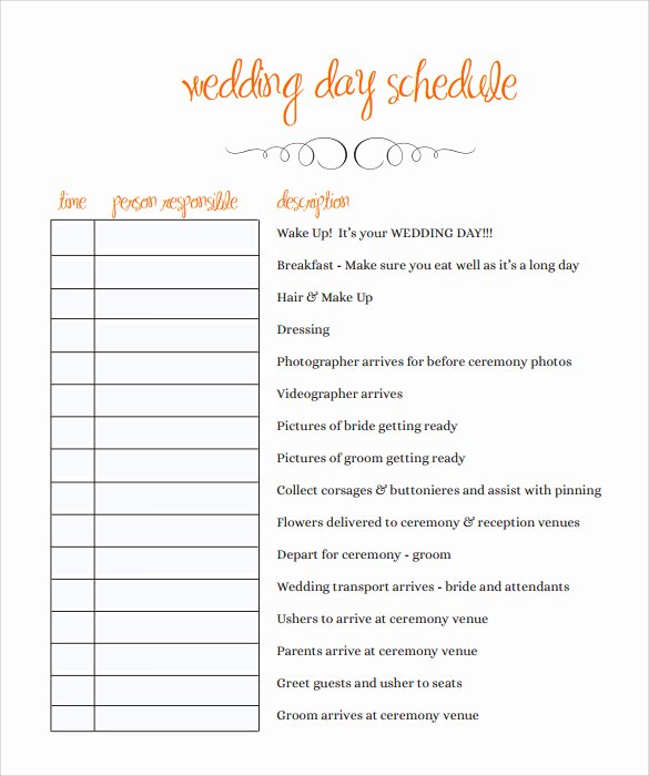 Wedding Schedule Of events Template Lovely Sample Wedding Schedule 11 Documents In Pdf Word Docs