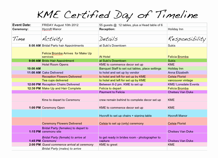 Wedding Schedule Of events Template Luxury Wedding Day Timeline Template