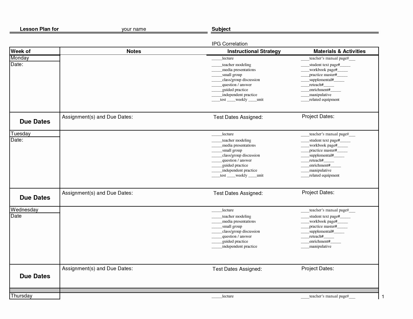 Week Lesson Plan Template Best Of Week Lesson Plan Template to Pin On Pinterest