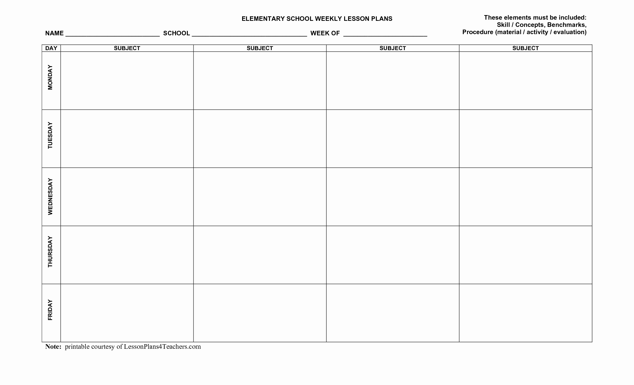 Week Lesson Plan Template Fresh Blank Weekly Lesson Plan Templates School Stuff
