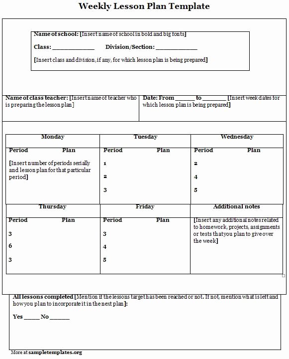 Week Lesson Plan Template Inspirational Weekly Lesson Plan Template