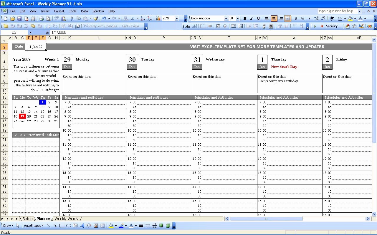 Week Schedule Template Excel Beautiful Weekly Planner Template Excel