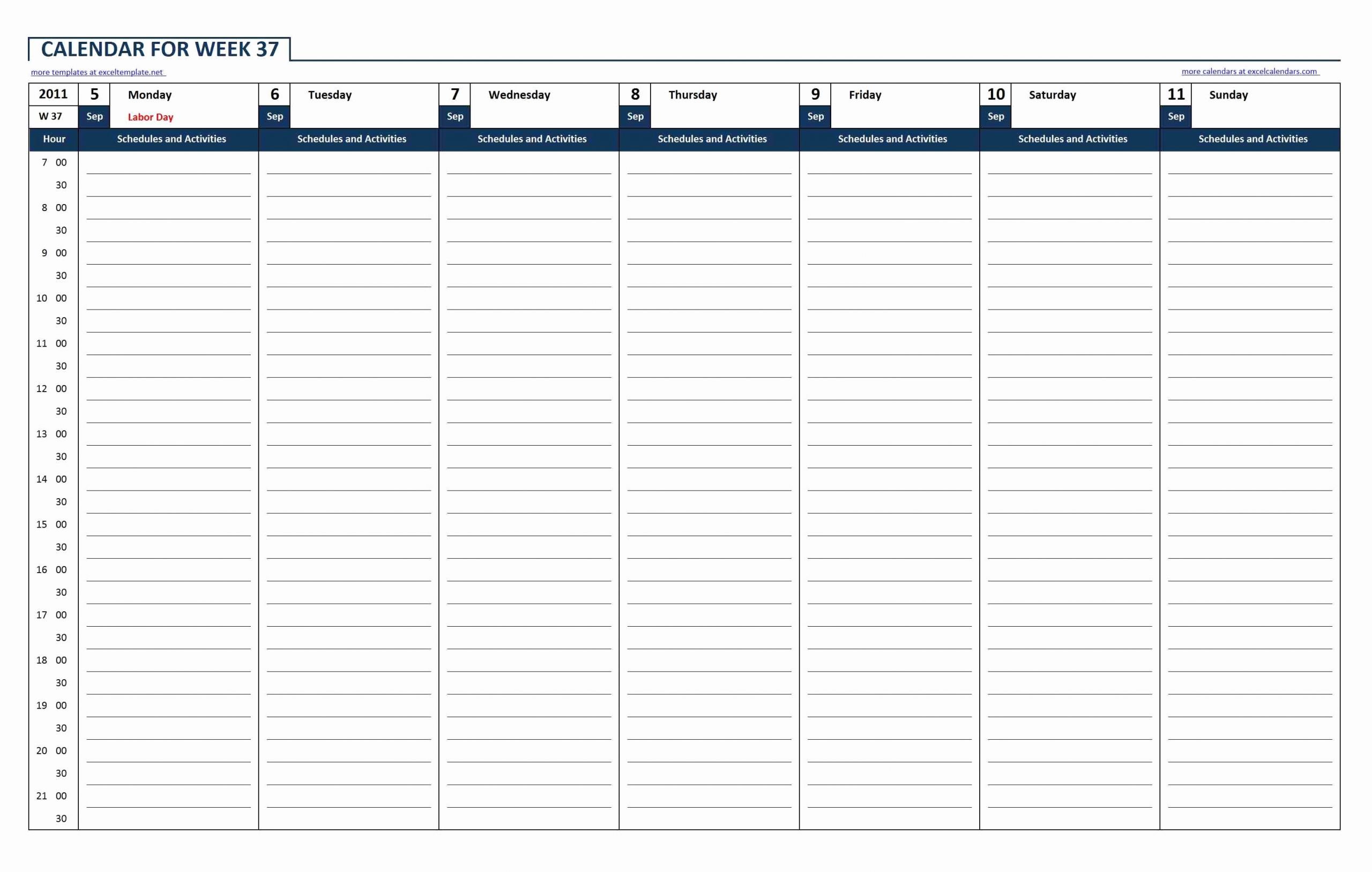 Week Schedule Template Excel Fresh Weekly Calendar Template Excel