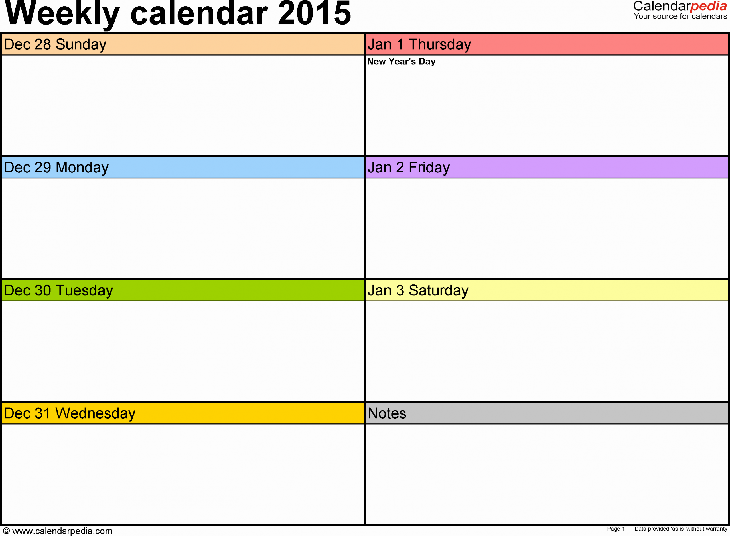 weekly calendar 2015 excel templates