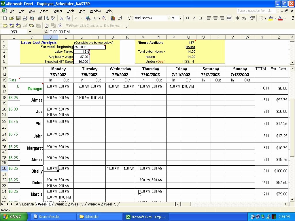 Week Schedule Template Excel Unique Make Schedules In Excel Weekly and Hourly Employee