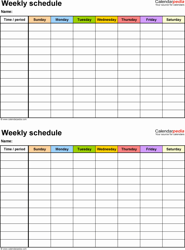 Week Work Schedule Template Elegant Free Weekly Schedule Templates for Excel 18 Templates