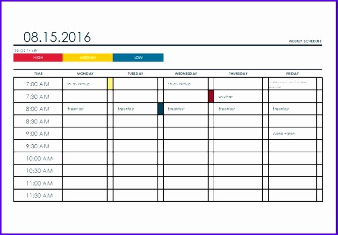 excel college schedule template x1101