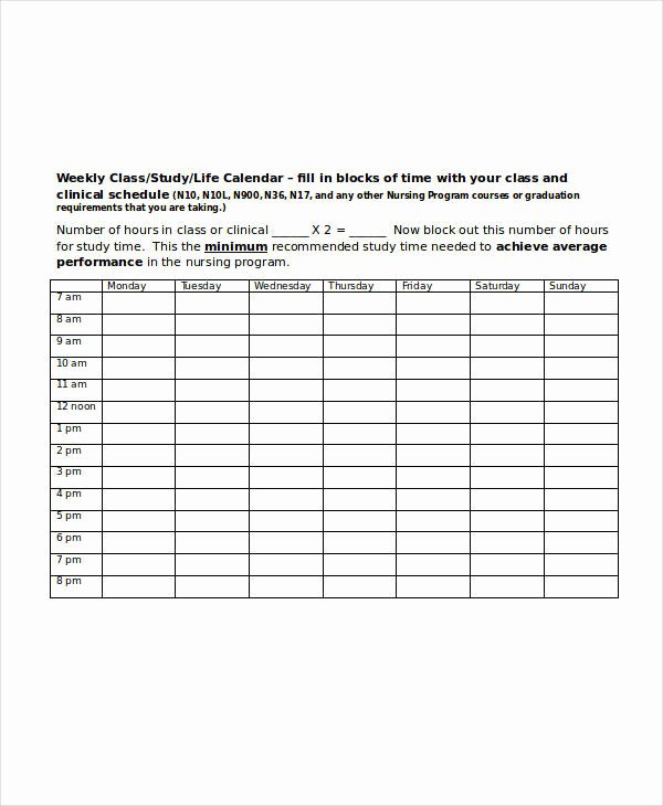 Weekly College Schedule Template Awesome Free 14 Student Schedule Samples In Pdf