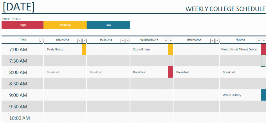 Weekly College Schedule Template Beautiful Weekly College Schedule Template Template Haven