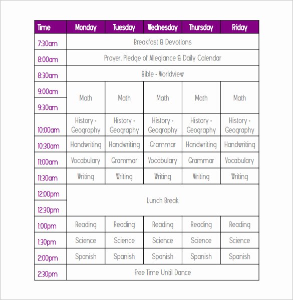 Weekly College Schedule Template Elegant Weekly School Schedule Template 10 Free Word Excel