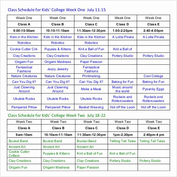 Weekly College Schedule Template Fresh Class Schedule Template 36 Free Word Excel Documents