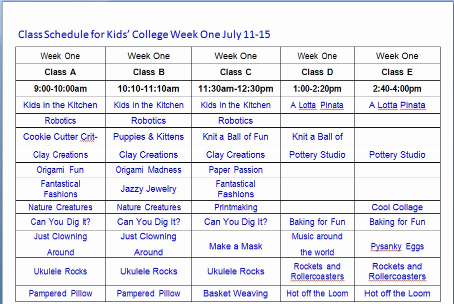 Weekly College Schedule Template Lovely College Class Schedule Example