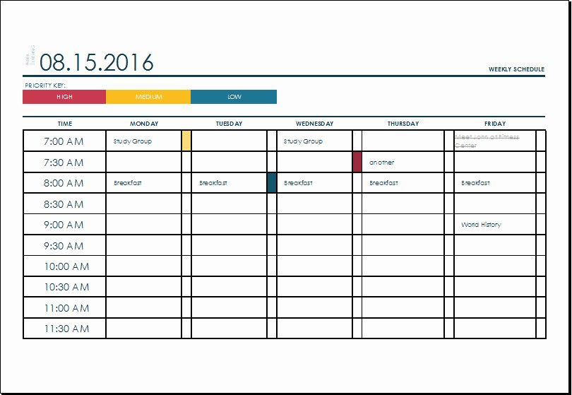 Weekly College Schedule Template Lovely Ms Excel Weekly College Tasks Schedule Template