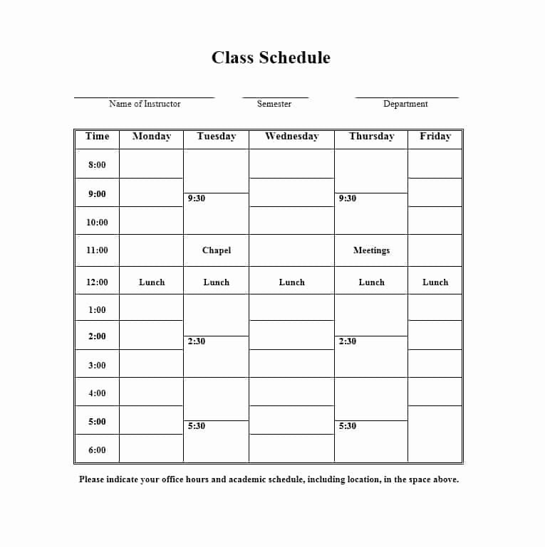 Weekly College Schedule Template New 36 College Class Schedule Templates [weekly Daily Monthly]