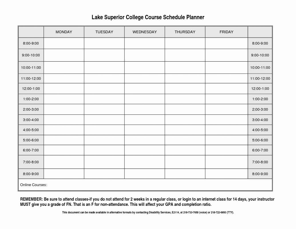 Weekly College Schedule Template New College Schedule Planner