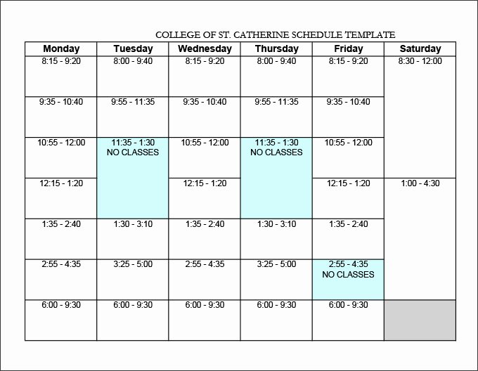 Weekly College Schedule Template Unique College Schedule Template 12 Free Word Excel Pdf