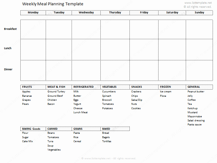 Weekly Food Planner Template Awesome Free Printable Shopping List Templates