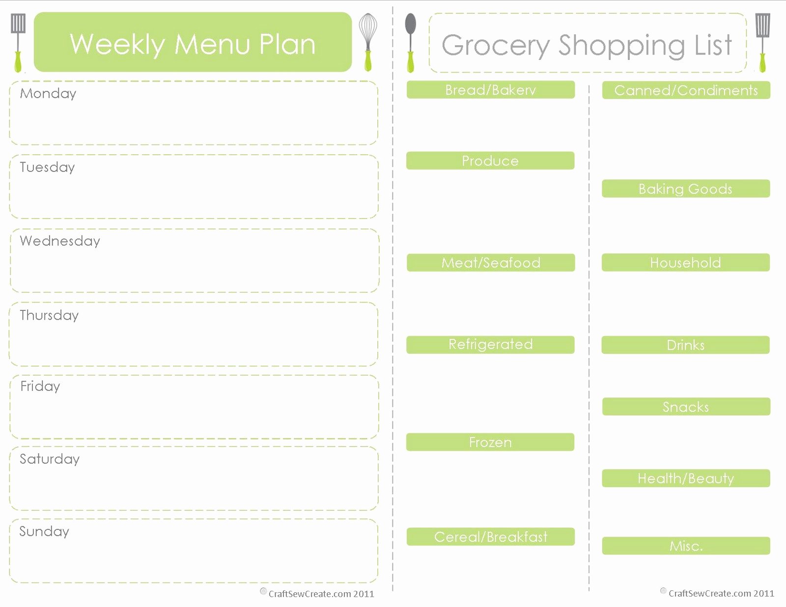 Weekly Food Planner Template Beautiful Craft Sew Create Free Printable Menu Plan Shopping List