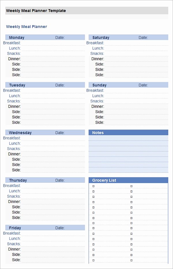 Weekly Food Planner Template Elegant Free 17 Meal Planning Templates In Pdf Excel