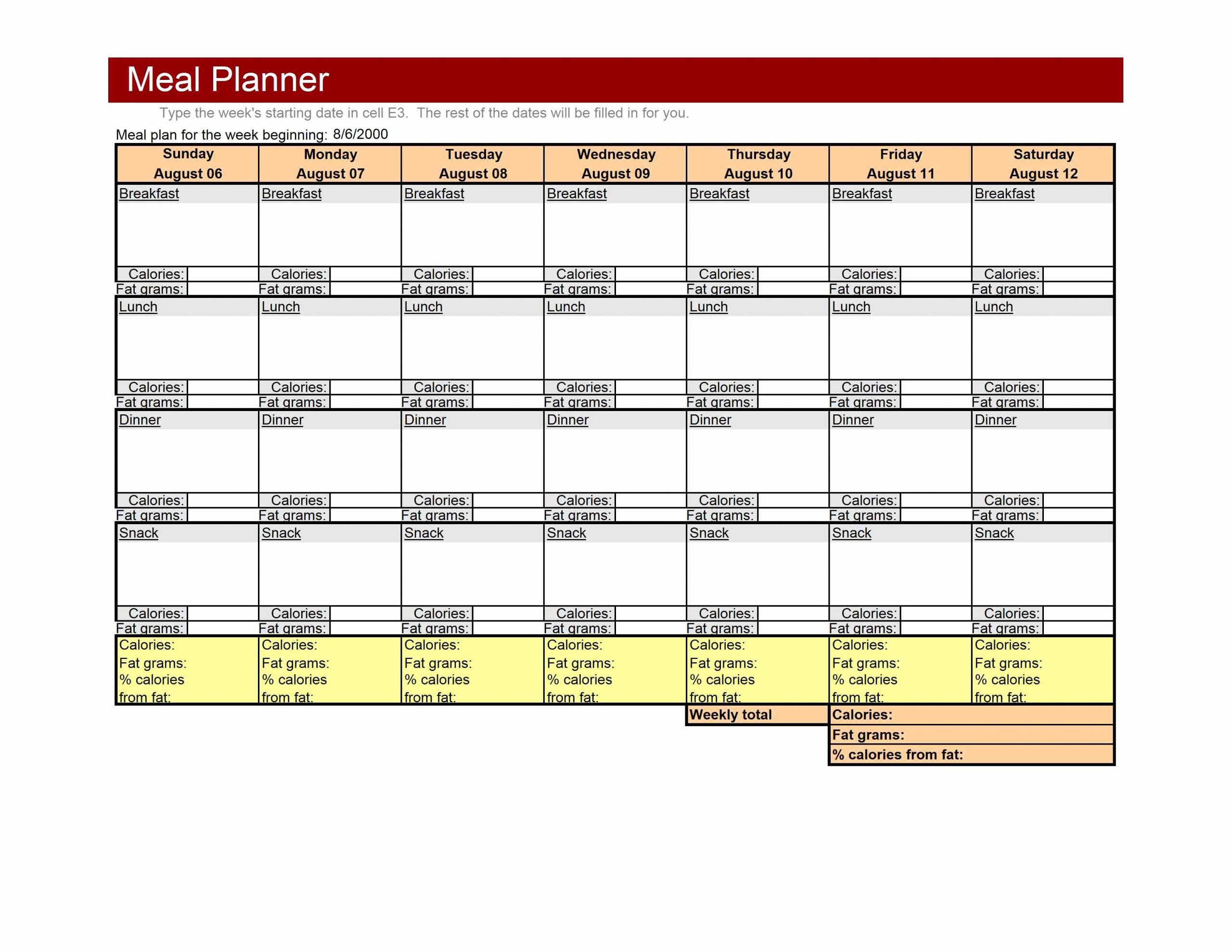 Weekly Food Planner Template Luxury Weekly Meal Planner Template